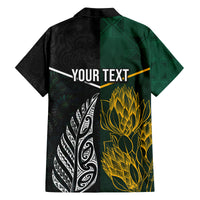 Personalised South Africa and New Zealand Family Matching Tank Maxi Dress and Hawaiian Shirt King Protea and Silver Fern Mix Culture Pattern LT03 - Polynesian Pride