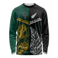 Personalised South Africa and New Zealand Long Sleeve Shirt King Protea and Silver Fern Mix Culture Pattern LT03 Unisex Black - Polynesian Pride