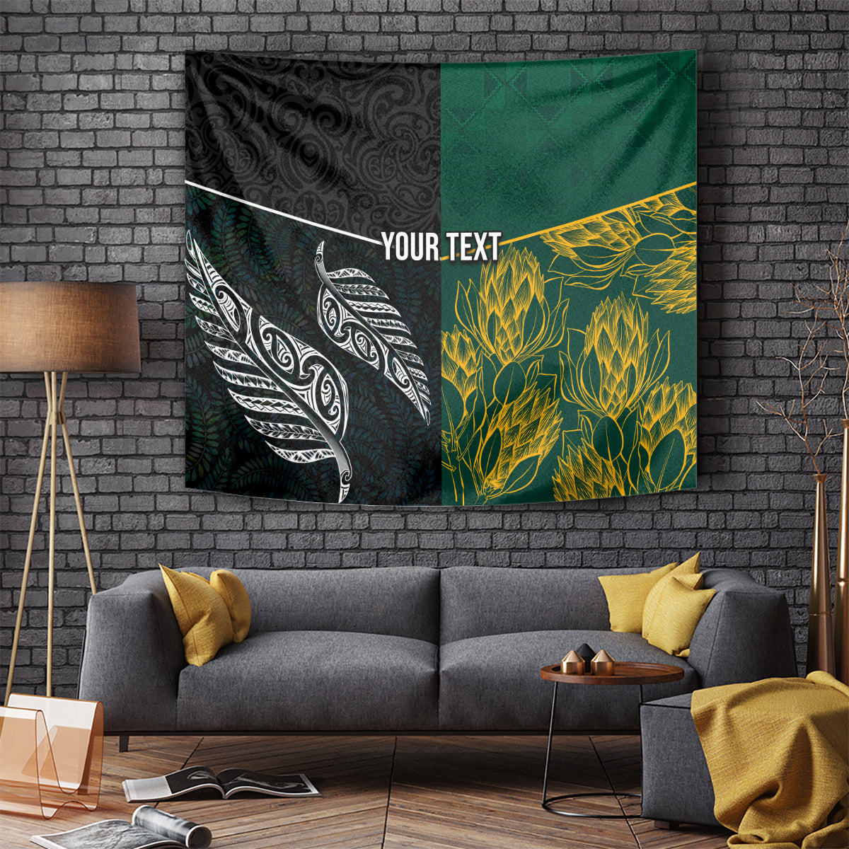 Personalised South Africa and New Zealand Tapestry King Protea and Silver Fern Mix Culture Pattern LT03 Black - Polynesian Pride