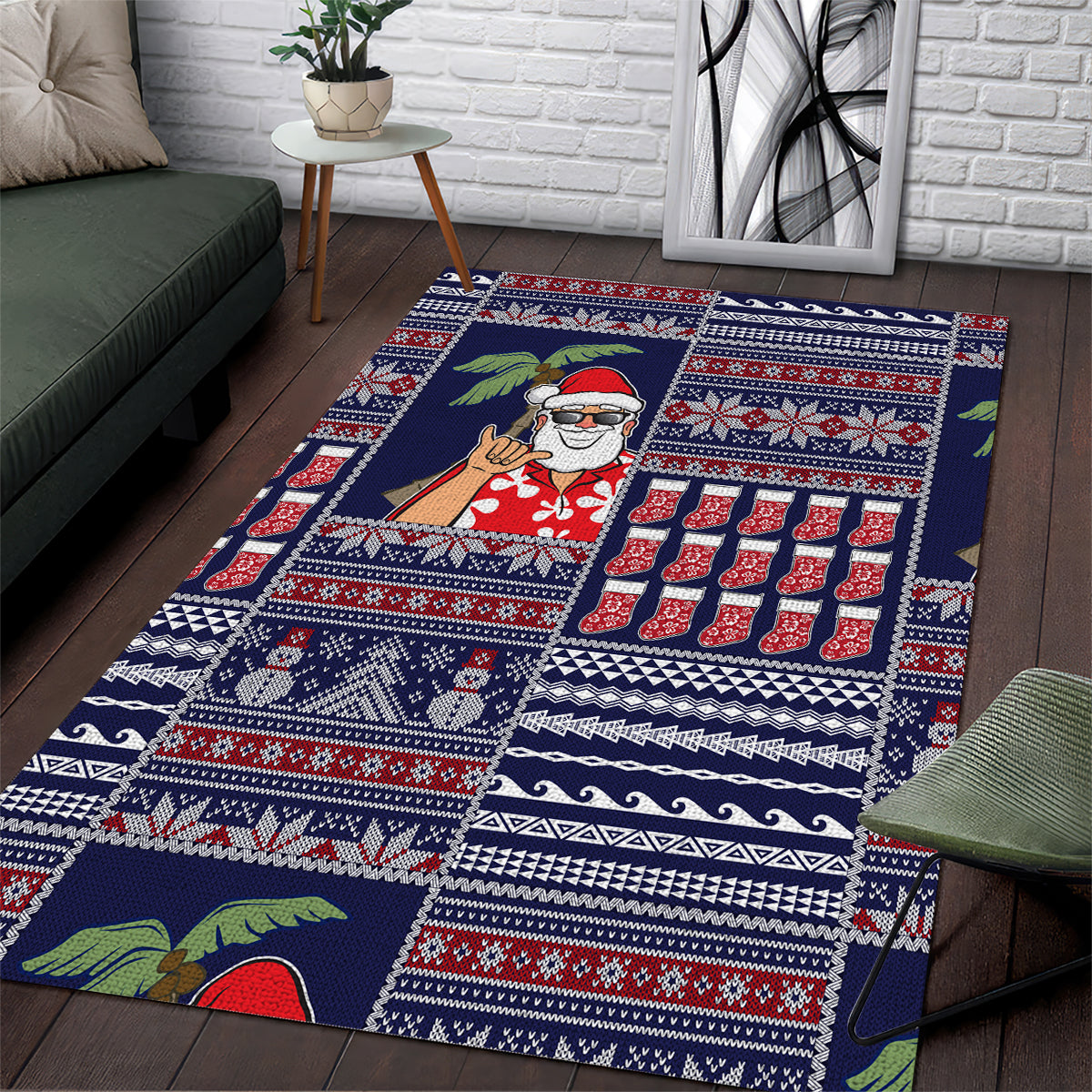 Hawaii Mele Kalikimaka Area Rug Aloha and Christmas Elements Patchwork Blue Style LT03 Blue - Polynesian Pride