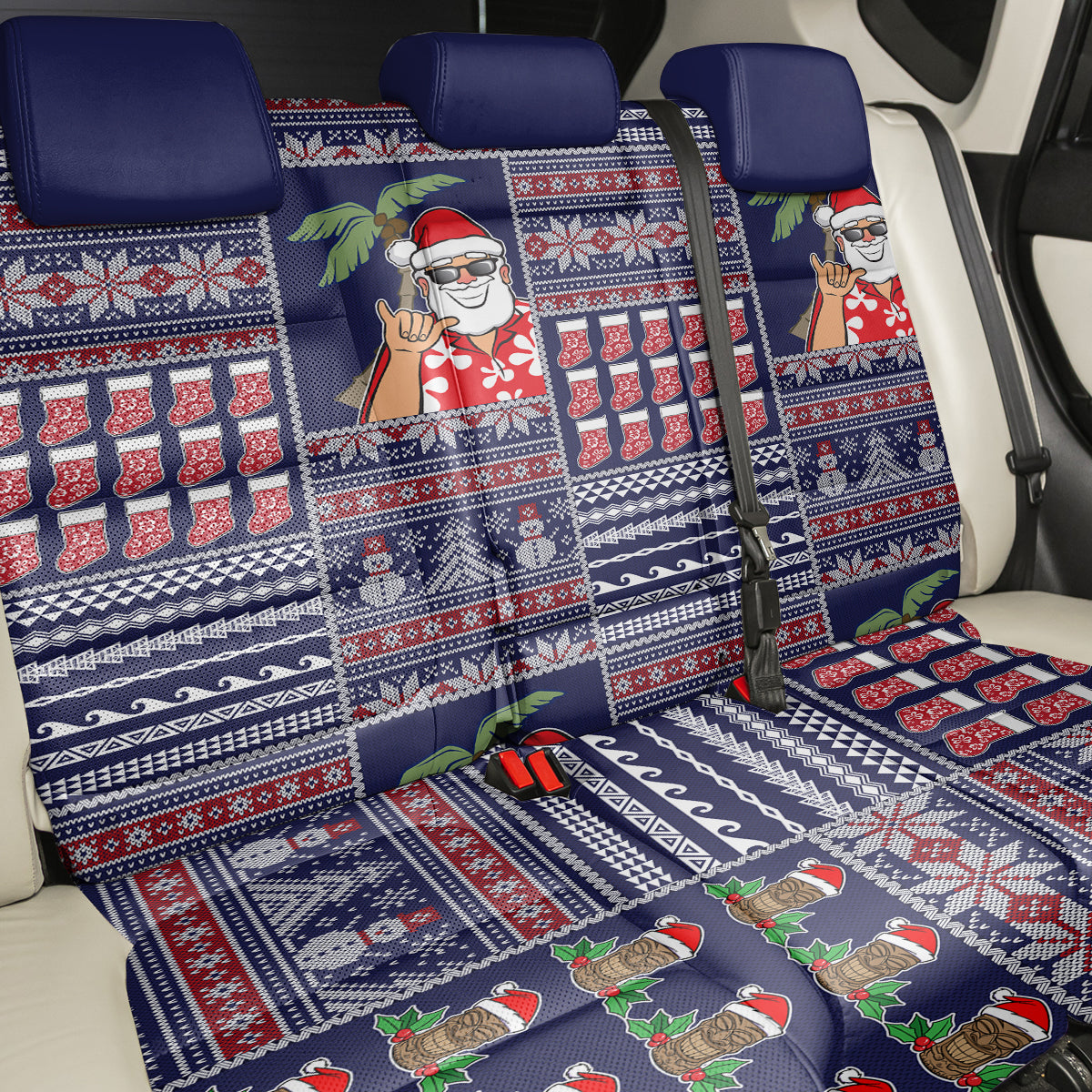 Hawaii Mele Kalikimaka Back Car Seat Cover Aloha and Christmas Elements Patchwork Blue Style LT03 - Polynesian Pride