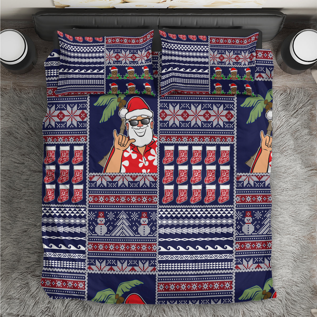 Hawaii Mele Kalikimaka Bedding Set Aloha and Christmas Elements Patchwork Blue Style LT03 Blue - Polynesian Pride