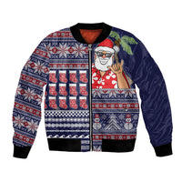 Hawaii Mele Kalikimaka Bomber Jacket Aloha and Christmas Elements Patchwork Blue Style LT03 Unisex Blue - Polynesian Pride