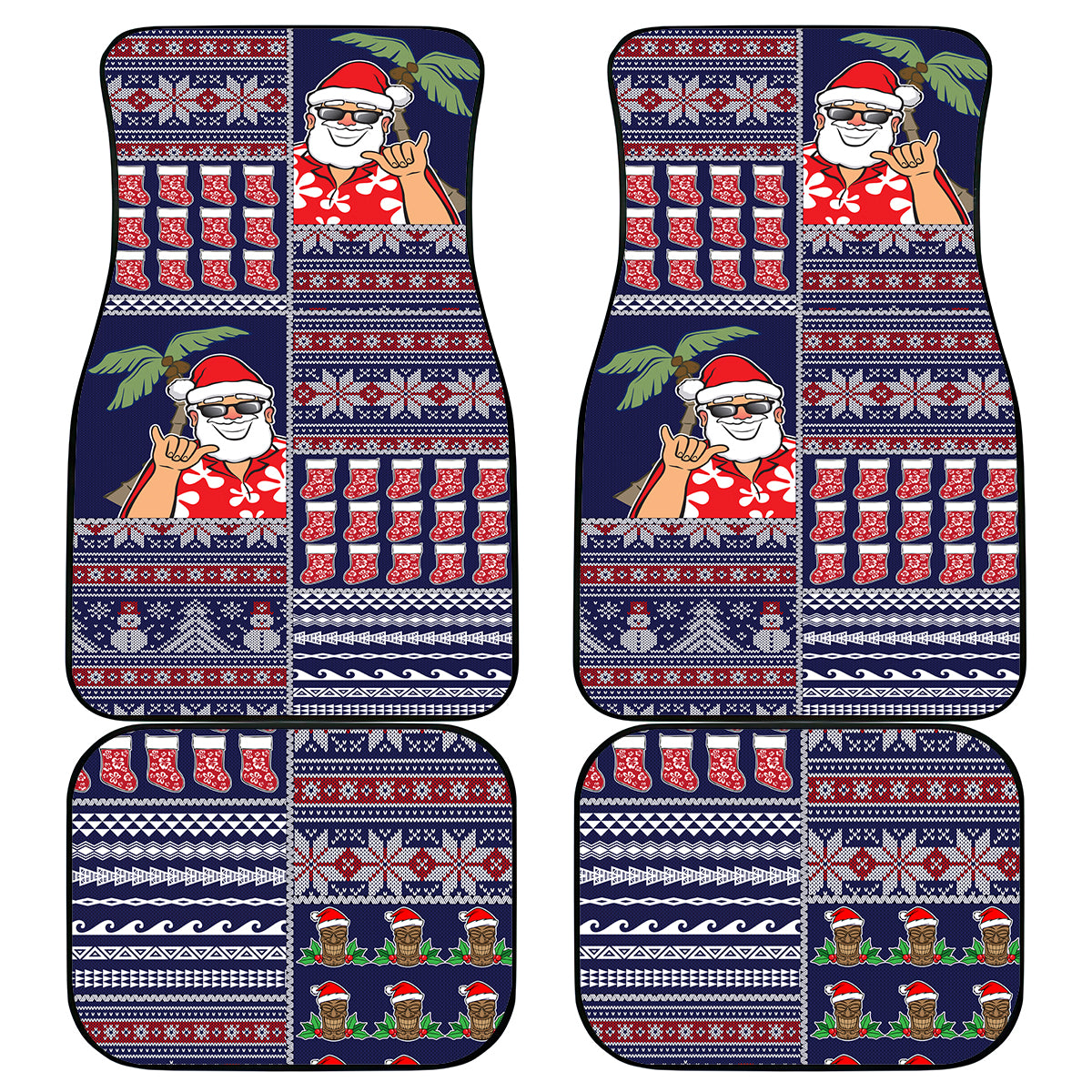 Hawaii Mele Kalikimaka Car Mats Aloha and Christmas Elements Patchwork Blue Style LT03 Blue - Polynesian Pride