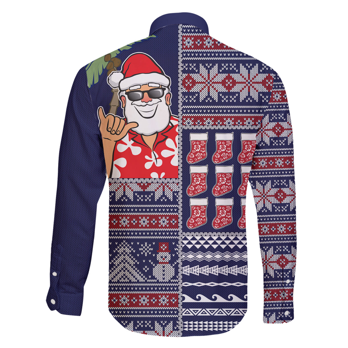 Hawaii Mele Kalikimaka Family Matching Off Shoulder Long Sleeve Dress and Hawaiian Shirt Aloha and Christmas Elements Patchwork Blue Style LT03 - Polynesian Pride