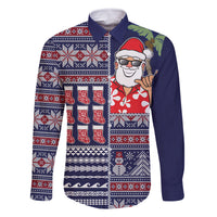 Hawaii Mele Kalikimaka Family Matching Tank Maxi Dress and Hawaiian Shirt Aloha and Christmas Elements Patchwork Blue Style LT03 Dad's Shirt - Long Sleeve Blue - Polynesian Pride