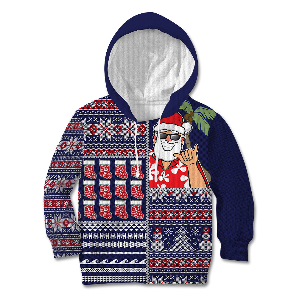 Hawaii Mele Kalikimaka Kid Hoodie Aloha and Christmas Elements Patchwork Blue Style LT03 Blue - Polynesian Pride