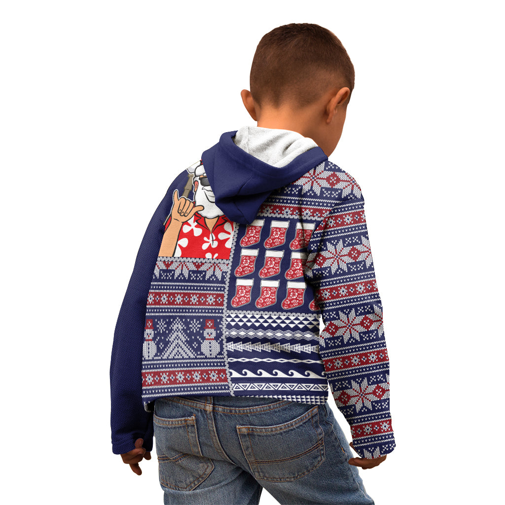 Hawaii Mele Kalikimaka Kid Hoodie Aloha and Christmas Elements Patchwork Blue Style LT03 - Polynesian Pride
