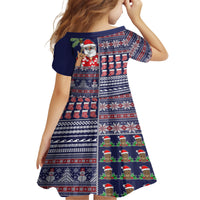 Hawaii Mele Kalikimaka Kid Short Sleeve Dress Aloha and Christmas Elements Patchwork Blue Style LT03 - Polynesian Pride