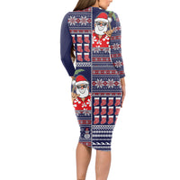 Hawaii Mele Kalikimaka Long Sleeve Bodycon Dress Aloha and Christmas Elements Patchwork Blue Style LT03 - Polynesian Pride