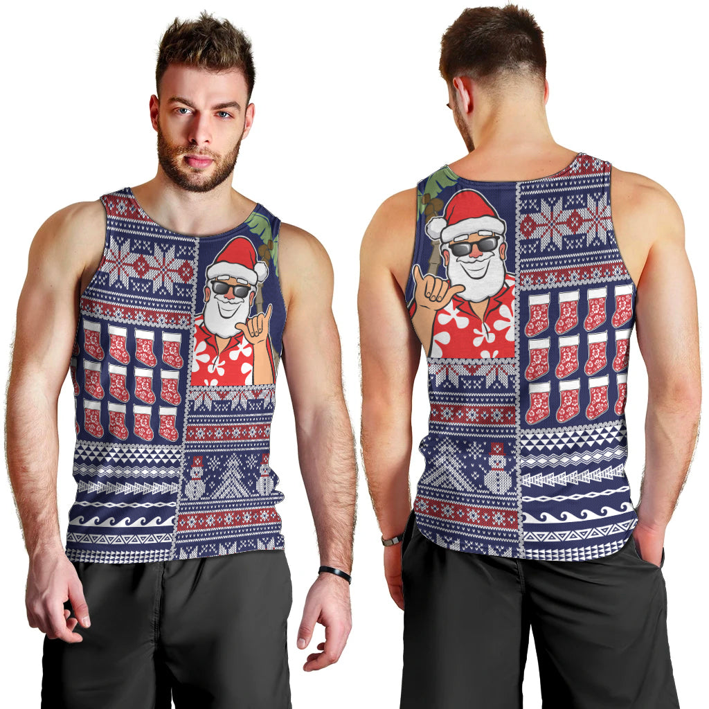 Hawaii Mele Kalikimaka Men Tank Top Aloha and Christmas Elements Patchwork Blue Style LT03 - Polynesian Pride