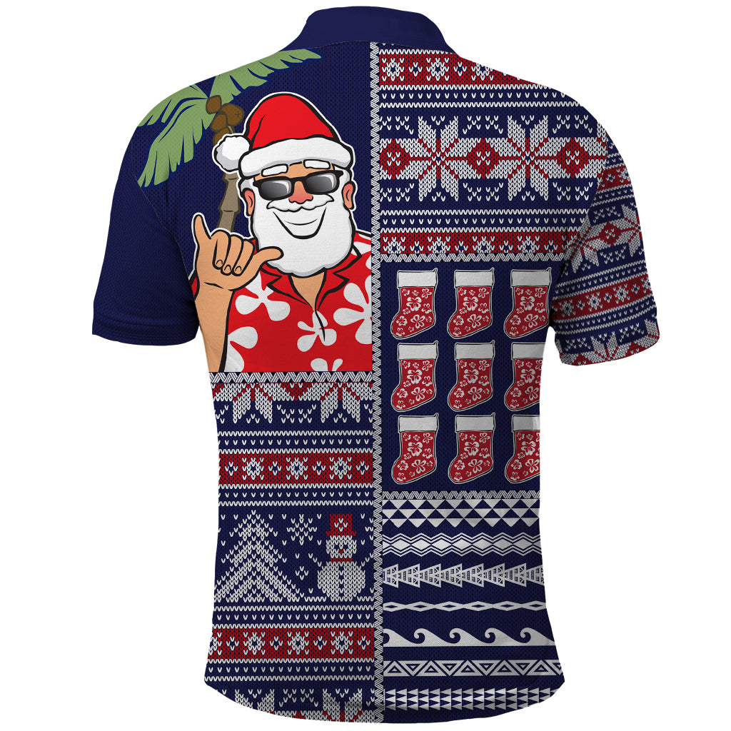 Hawaii Mele Kalikimaka Polo Shirt Aloha and Christmas Elements Patchwork Blue Style LT03 - Polynesian Pride