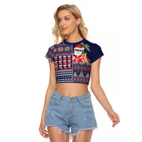 Hawaii Mele Kalikimaka Raglan Cropped T Shirt Aloha and Christmas Elements Patchwork Blue Style LT03 Female Blue - Polynesian Pride