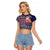 Hawaii Mele Kalikimaka Raglan Cropped T Shirt Aloha and Christmas Elements Patchwork Blue Style LT03 Female Blue - Polynesian Pride