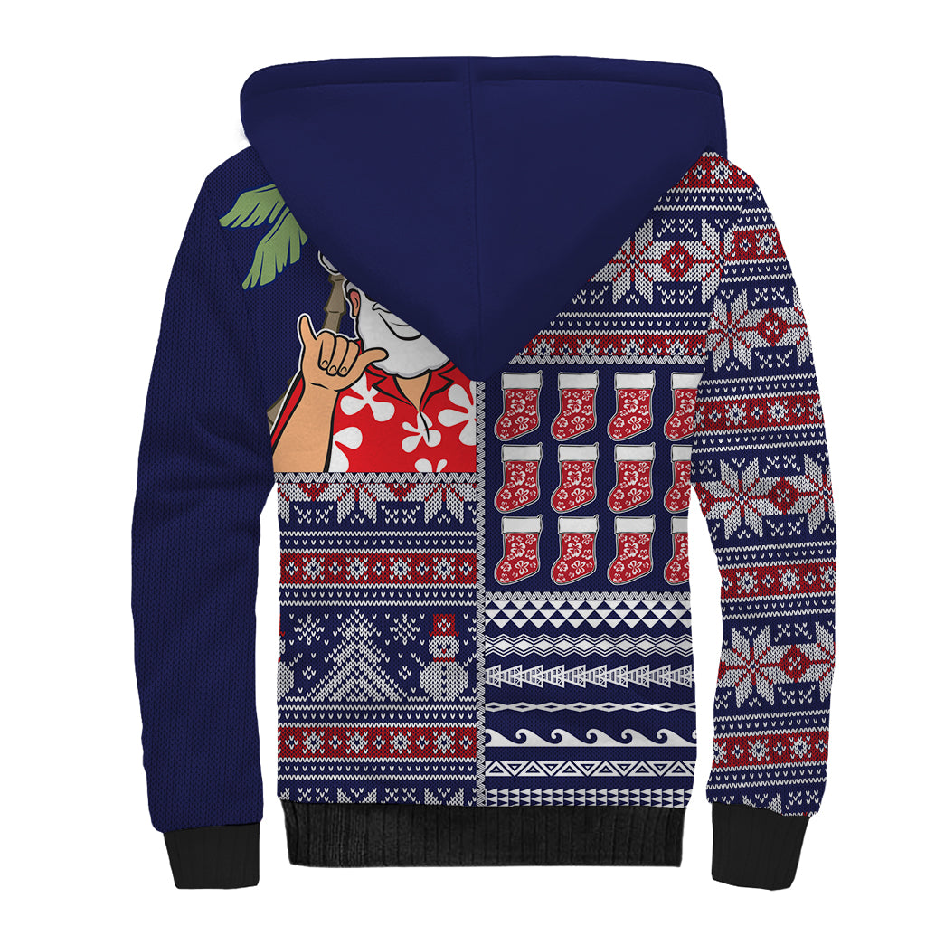 Hawaii Mele Kalikimaka Sherpa Hoodie Aloha and Christmas Elements Patchwork Blue Style LT03 - Polynesian Pride