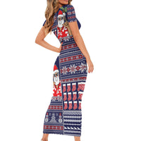 Hawaii Mele Kalikimaka Short Sleeve Bodycon Dress Aloha and Christmas Elements Patchwork Blue Style LT03 - Polynesian Pride