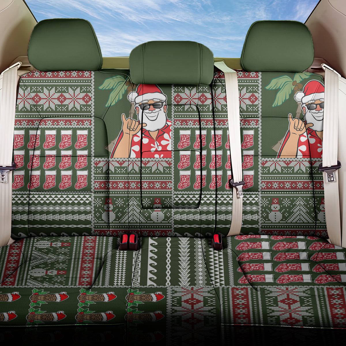 Hawaii Mele Kalikimaka Back Car Seat Cover Aloha and Christmas Elements Patchwork Green Style LT03 One Size Green - Polynesian Pride
