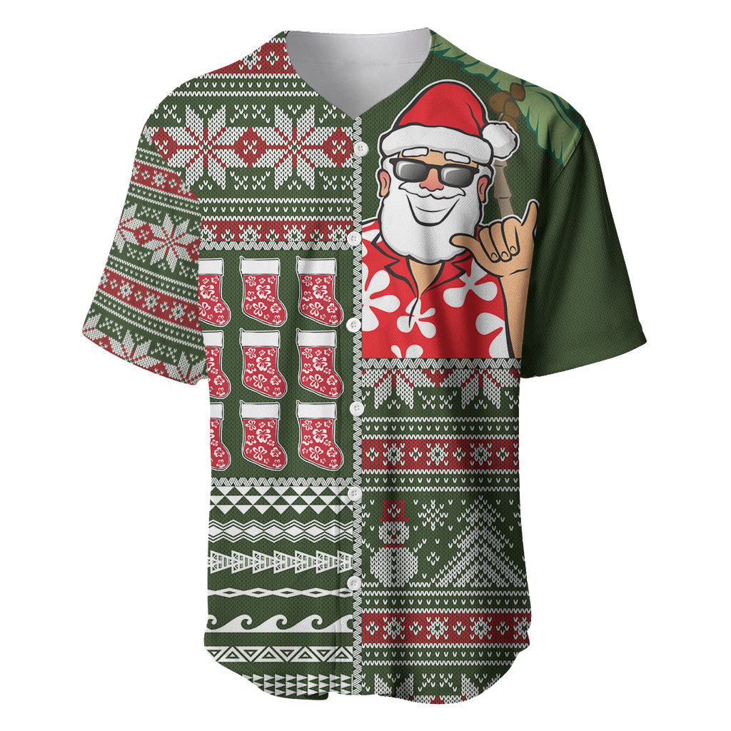 Hawaii Mele Kalikimaka Baseball Jersey Aloha and Christmas Elements Patchwork Green Style LT03 Green - Polynesian Pride
