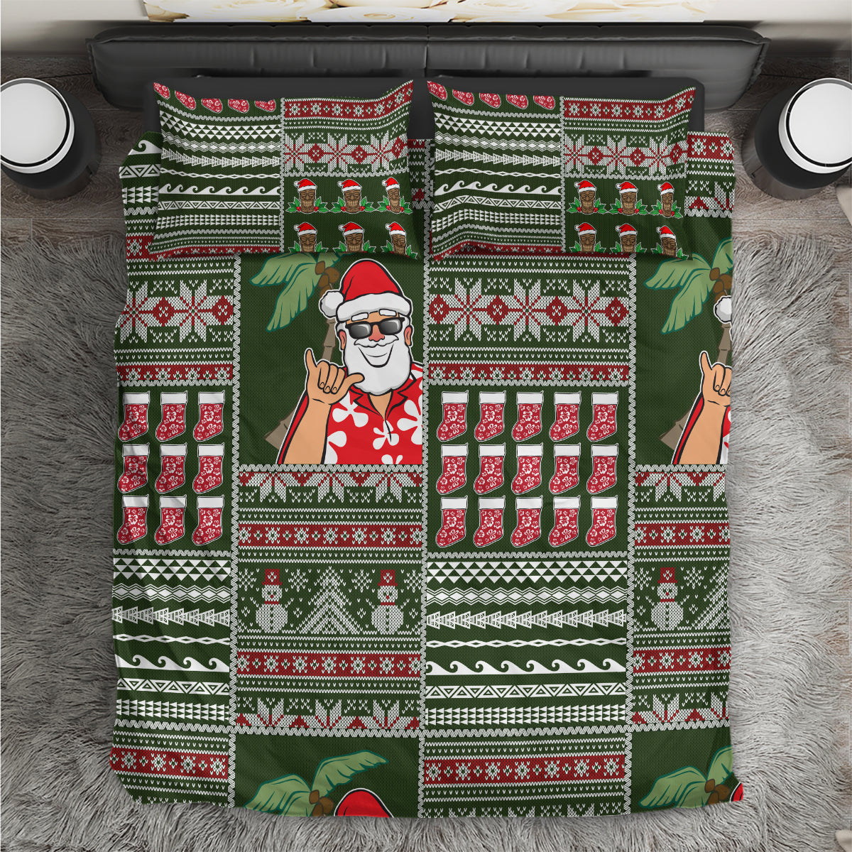 Hawaii Mele Kalikimaka Bedding Set Aloha and Christmas Elements Patchwork Green Style LT03 Green - Polynesian Pride