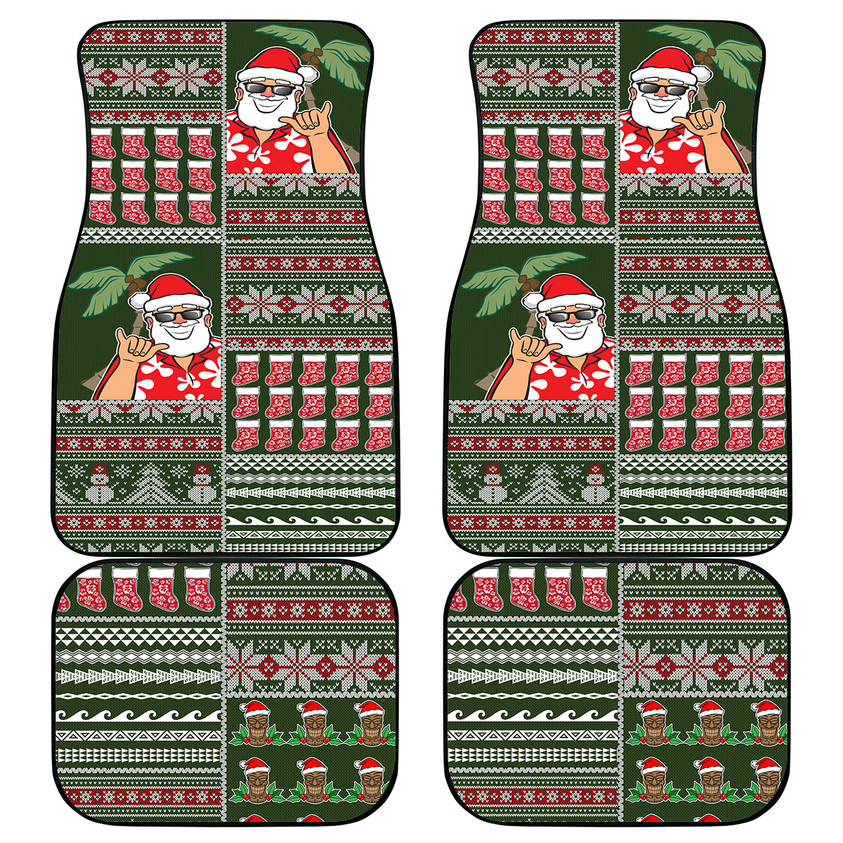 Hawaii Mele Kalikimaka Car Mats Aloha and Christmas Elements Patchwork Green Style LT03 Green - Polynesian Pride