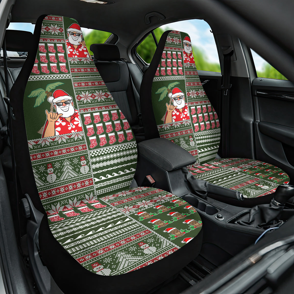Hawaii Mele Kalikimaka Car Seat Cover Aloha and Christmas Elements Patchwork Green Style LT03 One Size Green - Polynesian Pride
