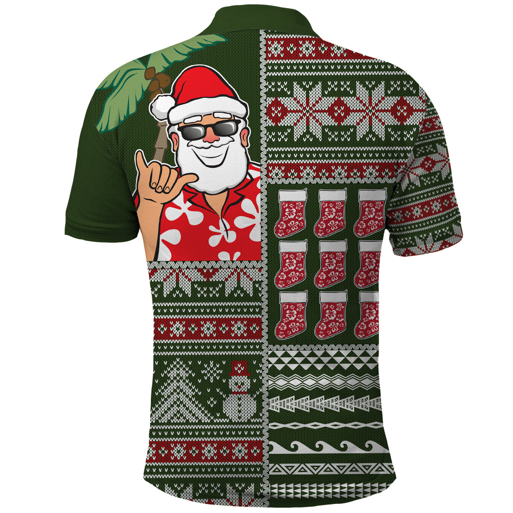 Hawaii Mele Kalikimaka Polo Shirt Aloha and Christmas Elements Patchwork Green Style LT03 - Polynesian Pride