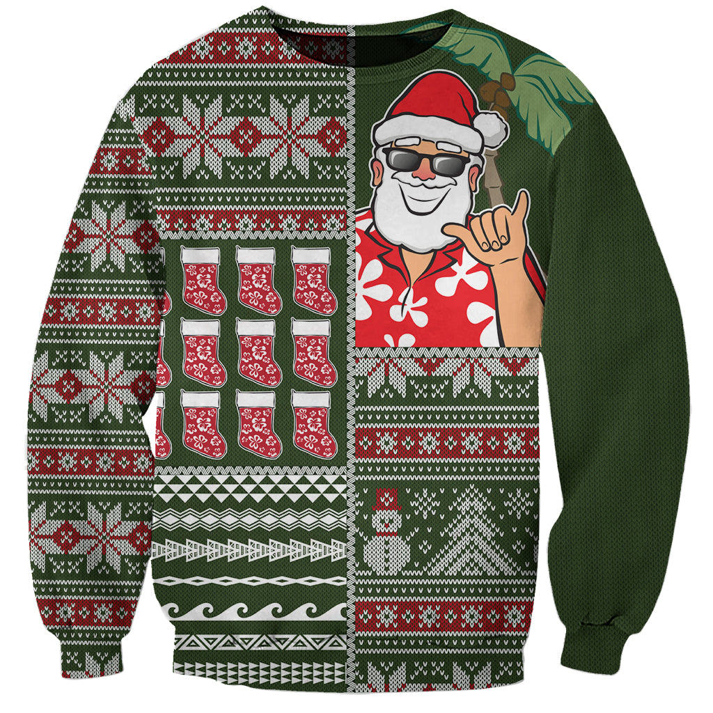 Hawaii Mele Kalikimaka Sweatshirt Aloha and Christmas Elements Patchwork Green Style LT03 Unisex Green - Polynesian Pride