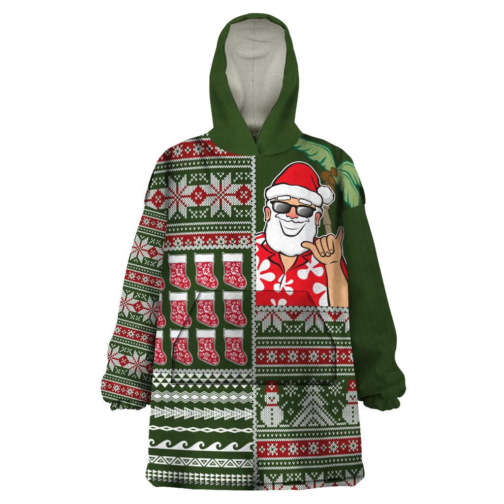 Hawaii Mele Kalikimaka Wearable Blanket Hoodie Aloha and Christmas Elements Patchwork Green Style LT03 One Size Green - Polynesian Pride