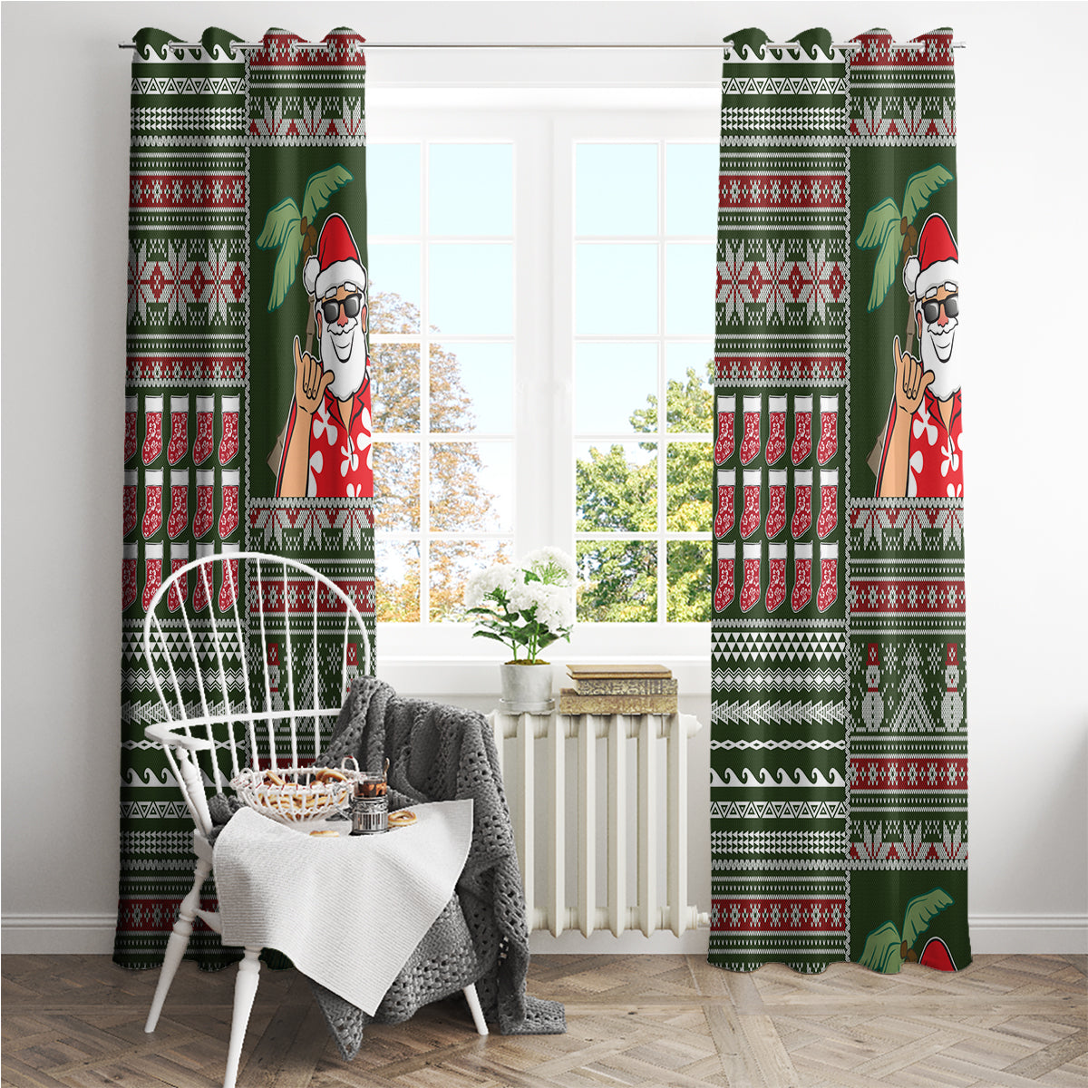 Hawaii Mele Kalikimaka Window Curtain Aloha and Christmas Elements Patchwork Green Style LT03 - Polynesian Pride