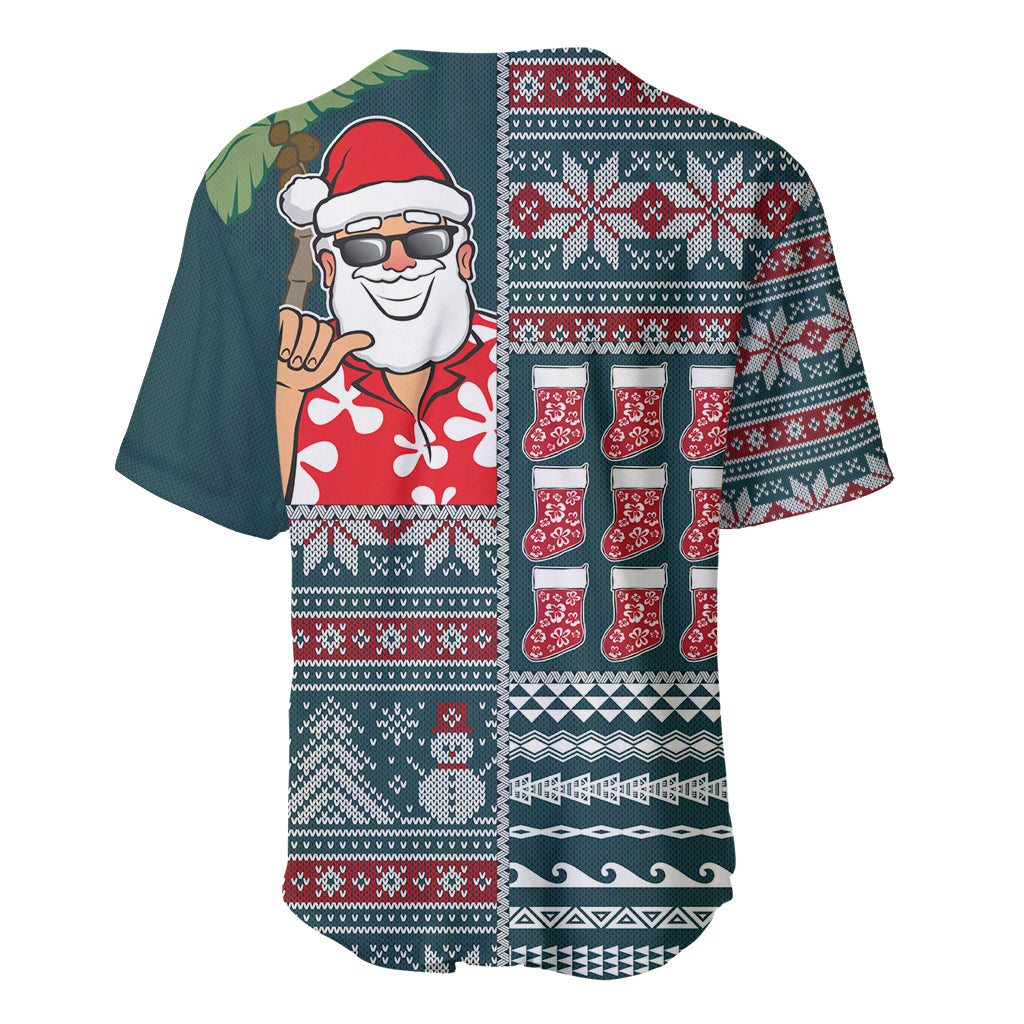Hawaii Mele Kalikimaka Baseball Jersey Aloha and Christmas Elements Patchwork Turquoise Style LT03 - Polynesian Pride