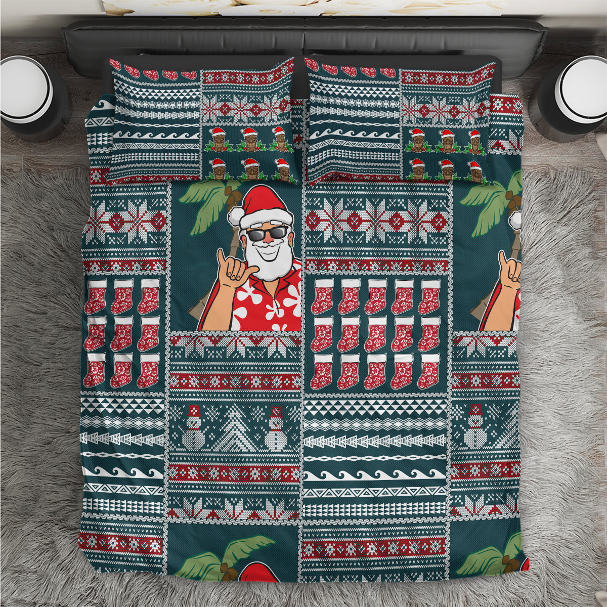 Hawaii Mele Kalikimaka Bedding Set Aloha and Christmas Elements Patchwork Turquoise Style LT03 Turquoise - Polynesian Pride