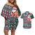 Hawaii Mele Kalikimaka Couples Matching Off Shoulder Short Dress and Hawaiian Shirt Aloha and Christmas Elements Patchwork Turquoise Style LT03 Turquoise - Polynesian Pride