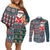 Hawaii Mele Kalikimaka Couples Matching Off Shoulder Short Dress and Long Sleeve Button Shirt Aloha and Christmas Elements Patchwork Turquoise Style LT03 Turquoise - Polynesian Pride