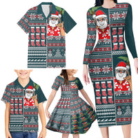 Hawaii Mele Kalikimaka Family Matching Long Sleeve Bodycon Dress and Hawaiian Shirt Aloha and Christmas Elements Patchwork Turquoise Style LT03 - Polynesian Pride