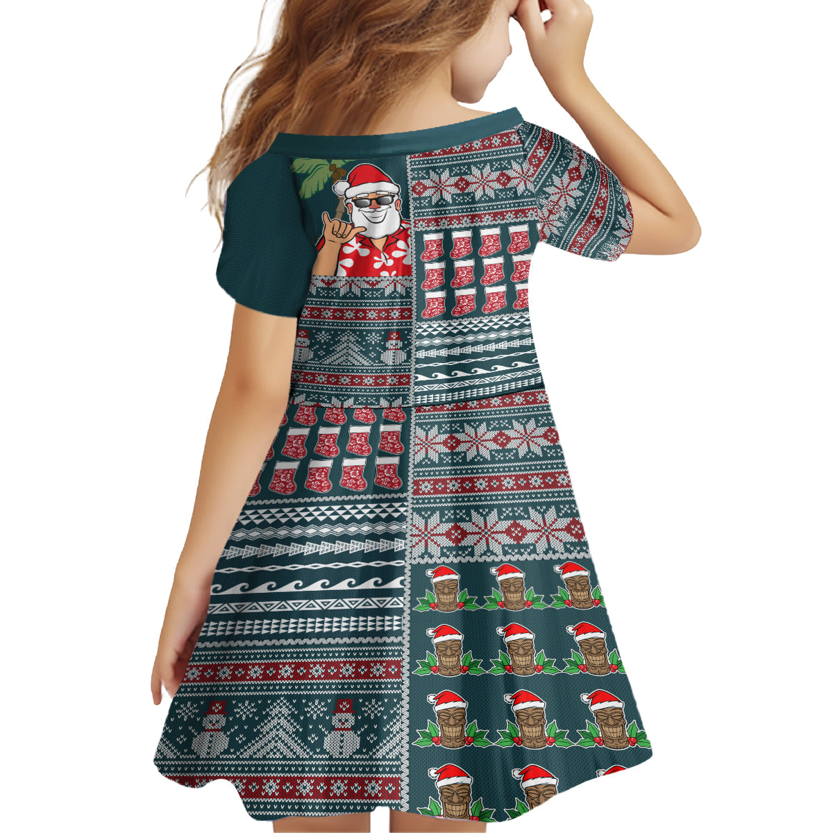 Hawaii Mele Kalikimaka Family Matching Off Shoulder Maxi Dress and Hawaiian Shirt Aloha and Christmas Elements Patchwork Turquoise Style LT03 - Polynesian Pride