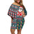 Hawaii Mele Kalikimaka Family Matching Off Shoulder Short Dress and Hawaiian Shirt Aloha and Christmas Elements Patchwork Turquoise Style LT03 Mom's Dress Turquoise - Polynesian Pride