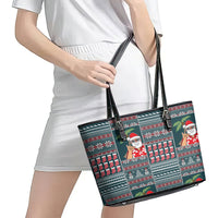 Hawaii Mele Kalikimaka Leather Tote Bag Aloha and Christmas Elements Patchwork Turquoise Style LT03 - Polynesian Pride