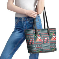 Hawaii Mele Kalikimaka Leather Tote Bag Aloha and Christmas Elements Patchwork Turquoise Style LT03 - Polynesian Pride