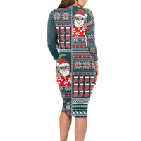 Hawaii Mele Kalikimaka Long Sleeve Bodycon Dress Aloha and Christmas Elements Patchwork Turquoise Style LT03 - Polynesian Pride