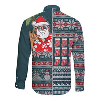 Hawaii Mele Kalikimaka Long Sleeve Button Shirt Aloha and Christmas Elements Patchwork Turquoise Style LT03 - Polynesian Pride