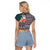 Hawaii Mele Kalikimaka Raglan Cropped T Shirt Aloha and Christmas Elements Patchwork Turquoise Style LT03 - Polynesian Pride
