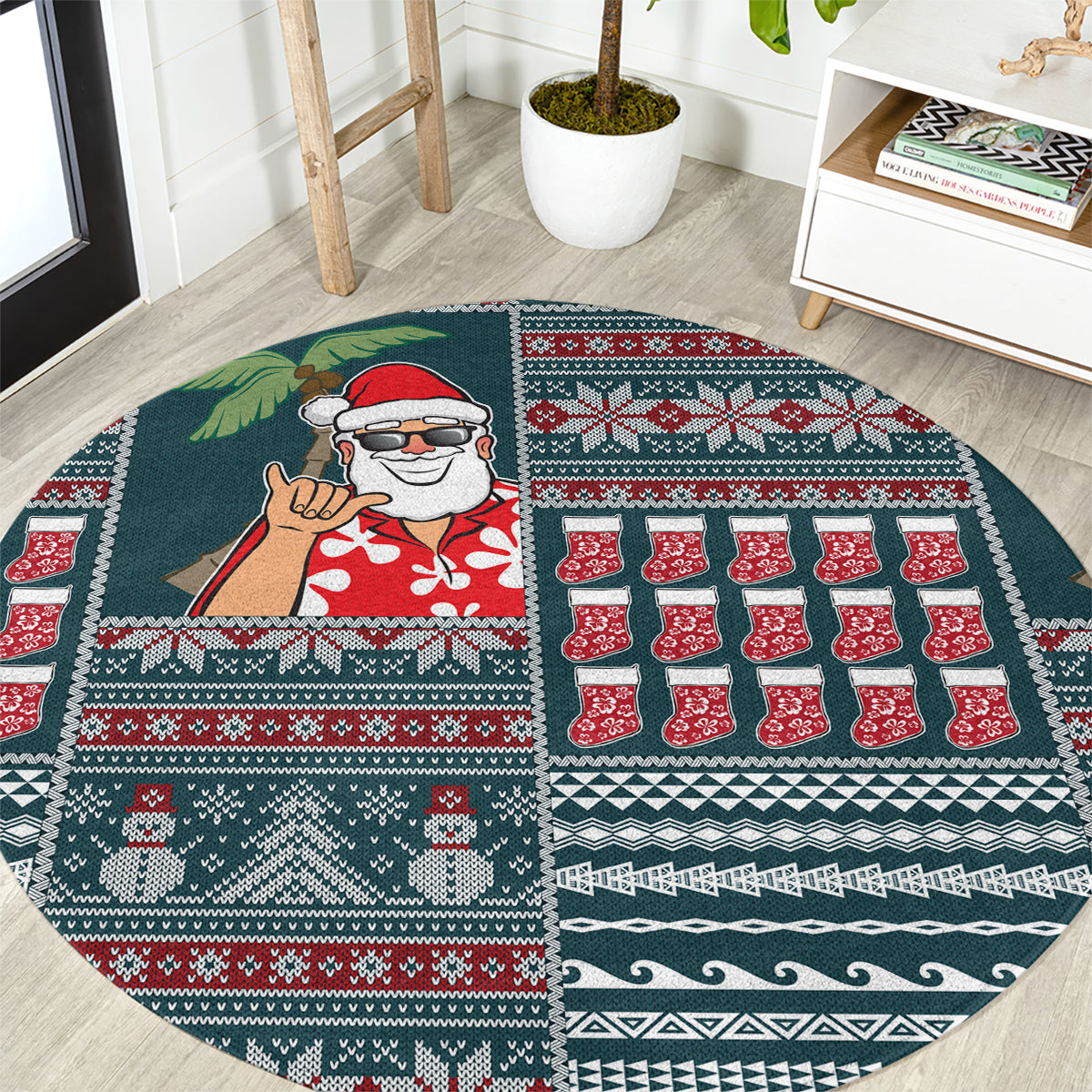 Hawaii Mele Kalikimaka Round Carpet Aloha and Christmas Elements Patchwork Turquoise Style LT03 Turquoise - Polynesian Pride