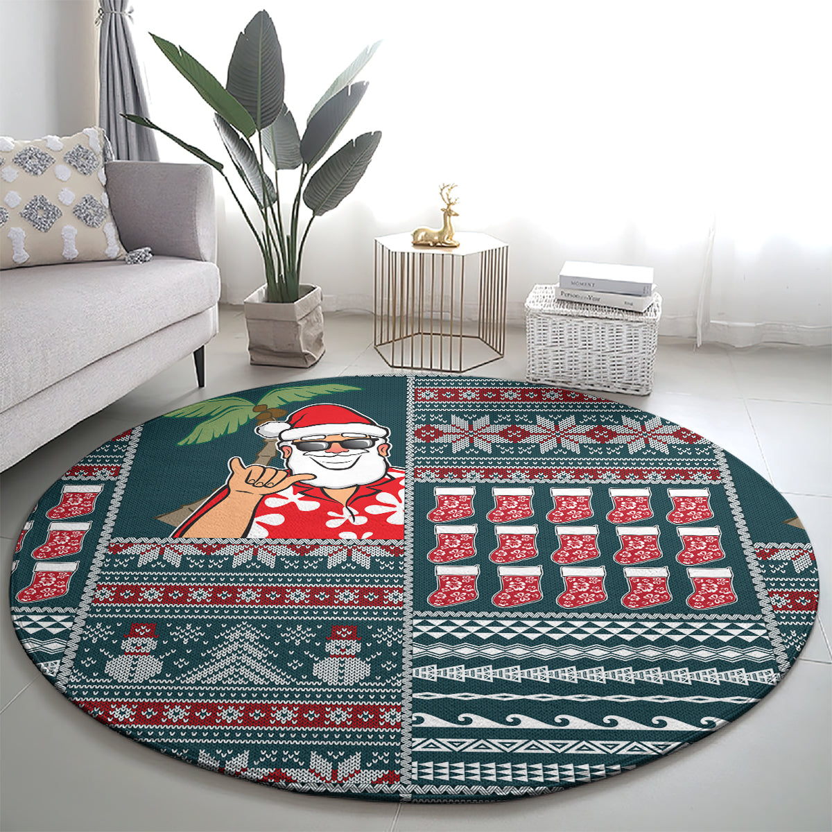 Hawaii Mele Kalikimaka Round Carpet Aloha and Christmas Elements Patchwork Turquoise Style LT03 - Polynesian Pride