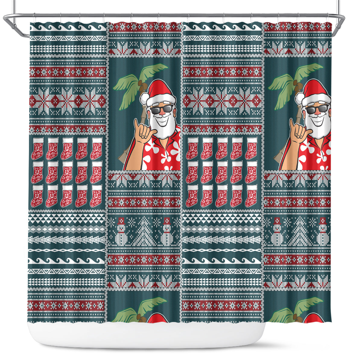 Hawaii Mele Kalikimaka Shower Curtain Aloha and Christmas Elements Patchwork Turquoise Style LT03 Turquoise - Polynesian Pride