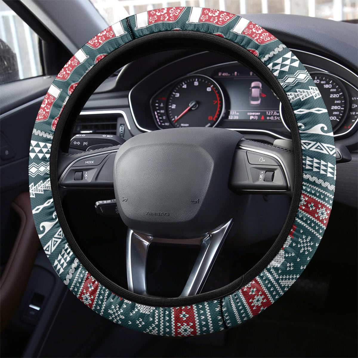 Hawaii Mele Kalikimaka Steering Wheel Cover Aloha and Christmas Elements Patchwork Turquoise Style