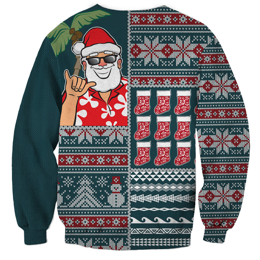 Hawaii Mele Kalikimaka Sweatshirt Aloha and Christmas Elements Patchwork Turquoise Style LT03 - Polynesian Pride