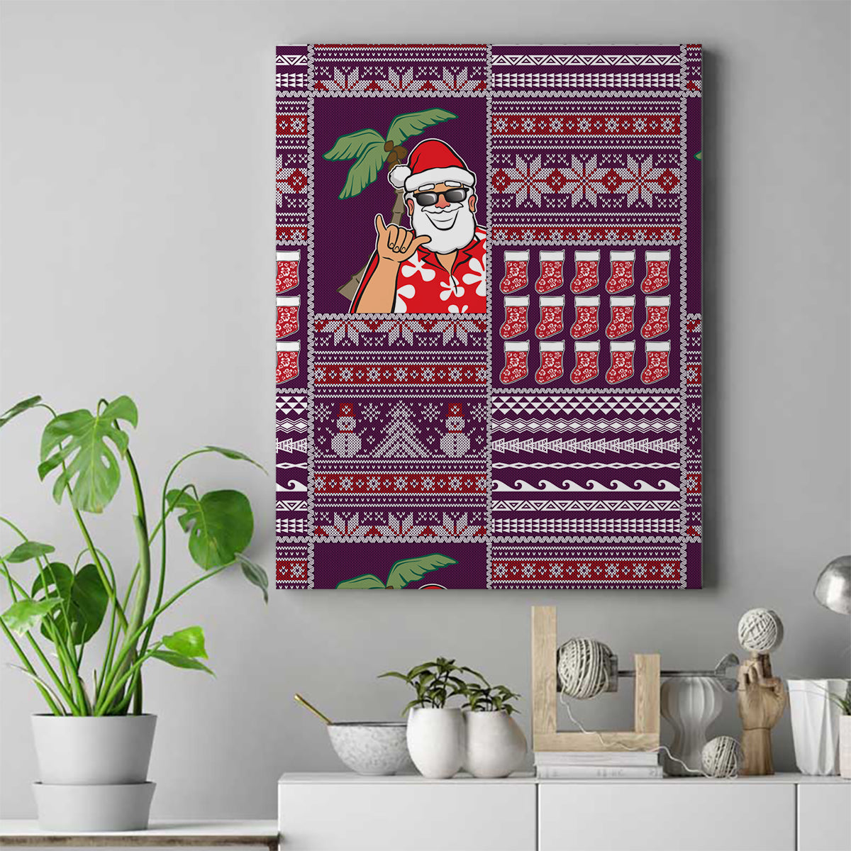 Hawaii Mele Kalikimaka Canvas Wall Art Aloha and Christmas Elements Patchwork Pink Style LT03 Pink - Polynesian Pride