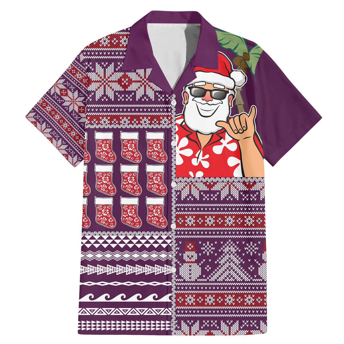 Hawaii Mele Kalikimaka Family Matching Mermaid Dress and Hawaiian Shirt Aloha and Christmas Elements Patchwork Pink Style LT03 Dad's Shirt - Short Sleeve Pink - Polynesian Pride