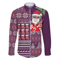 Hawaii Mele Kalikimaka Family Matching Off Shoulder Maxi Dress and Hawaiian Shirt Aloha and Christmas Elements Patchwork Pink Style LT03 Dad's Shirt - Long Sleeve Pink - Polynesian Pride