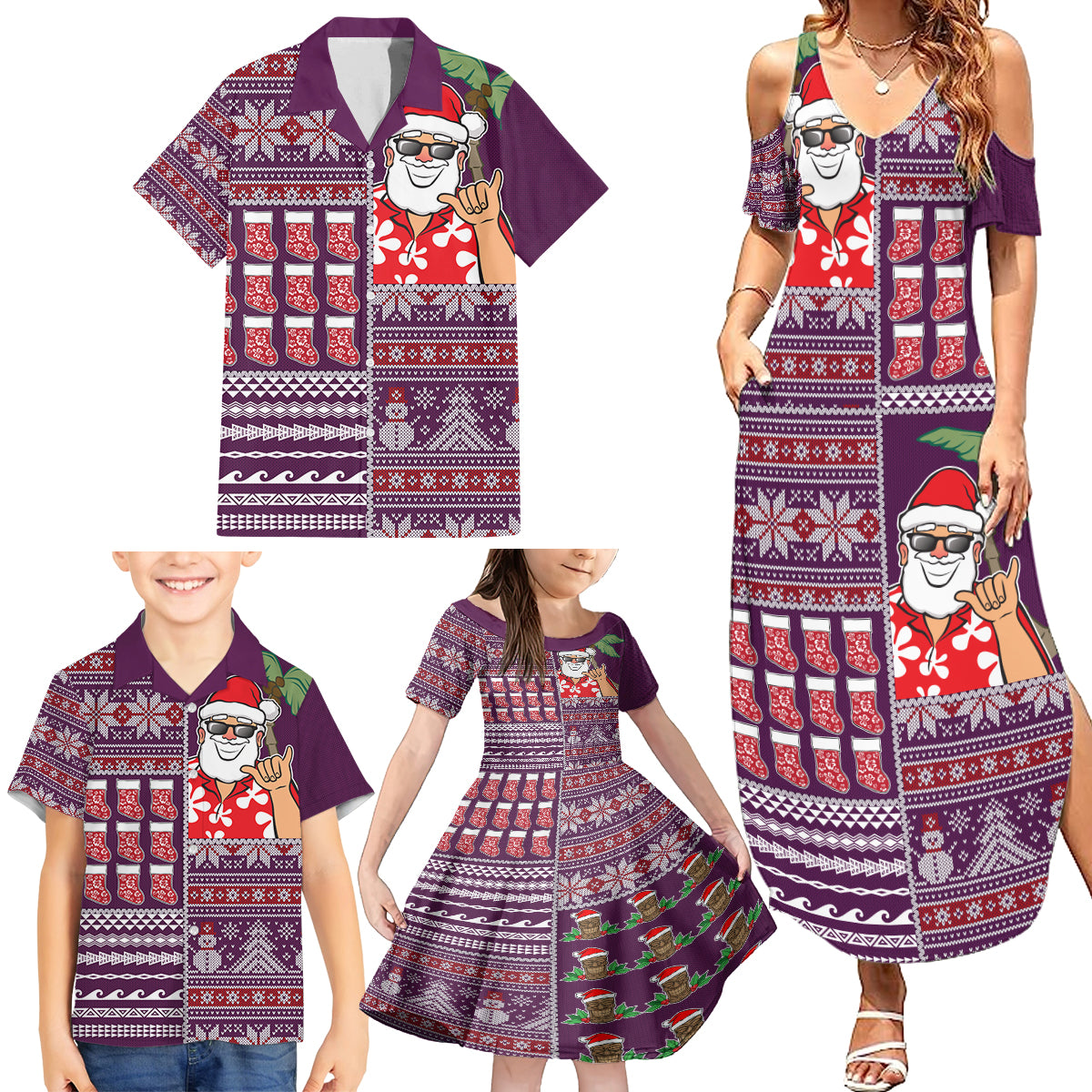 Hawaii Mele Kalikimaka Family Matching Summer Maxi Dress and Hawaiian Shirt Aloha and Christmas Elements Patchwork Pink Style LT03 - Polynesian Pride